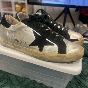 Golden Goose Silver and Black Sneakers